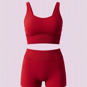Colsie Seamless Red Scoop Sports Bra & High-Waist Shorts Set